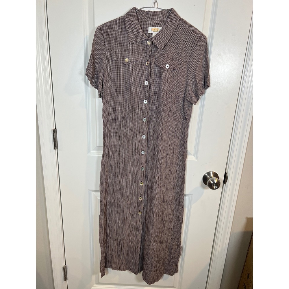 Talbots Womens Shirt Dress‎ Gingham Button Front Brown 8 Petites